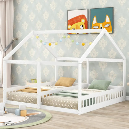 Double Twin Size Shared Bed with Fence Railings,House